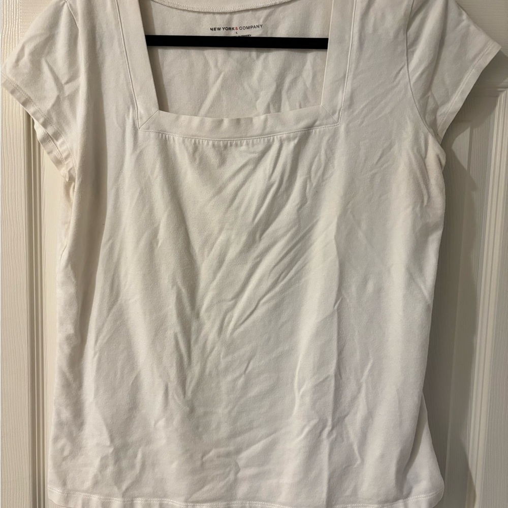 New York & Company White Short Sleeve Top Large